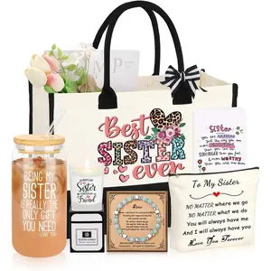 6-Piece Sister Gift Basket Thoughtful Gifts for Sister/Mom/Grandma/Daughter Christmas/Mother’s Day/Birthday Present Cup Tote Diy Party Favors Goodie Bags Fillers Light