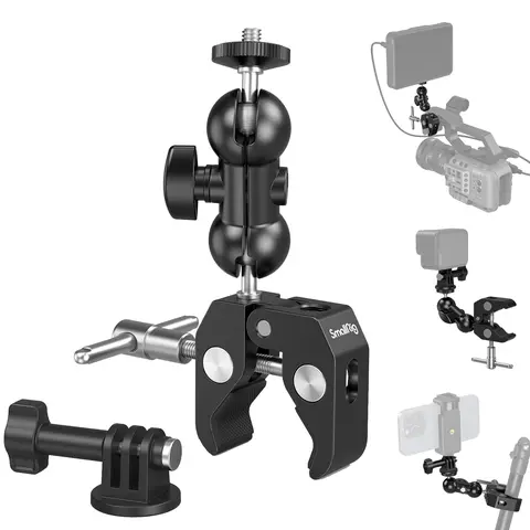 SMALLRIG Adjustable Aluminium Super Camera Clamp with Double Ball Head Magic Arm Mount - 1/4" Screw Attachment, Content Creator Kit, Video Recording Equipment, Photography Camera Accessories for Fence/Desk