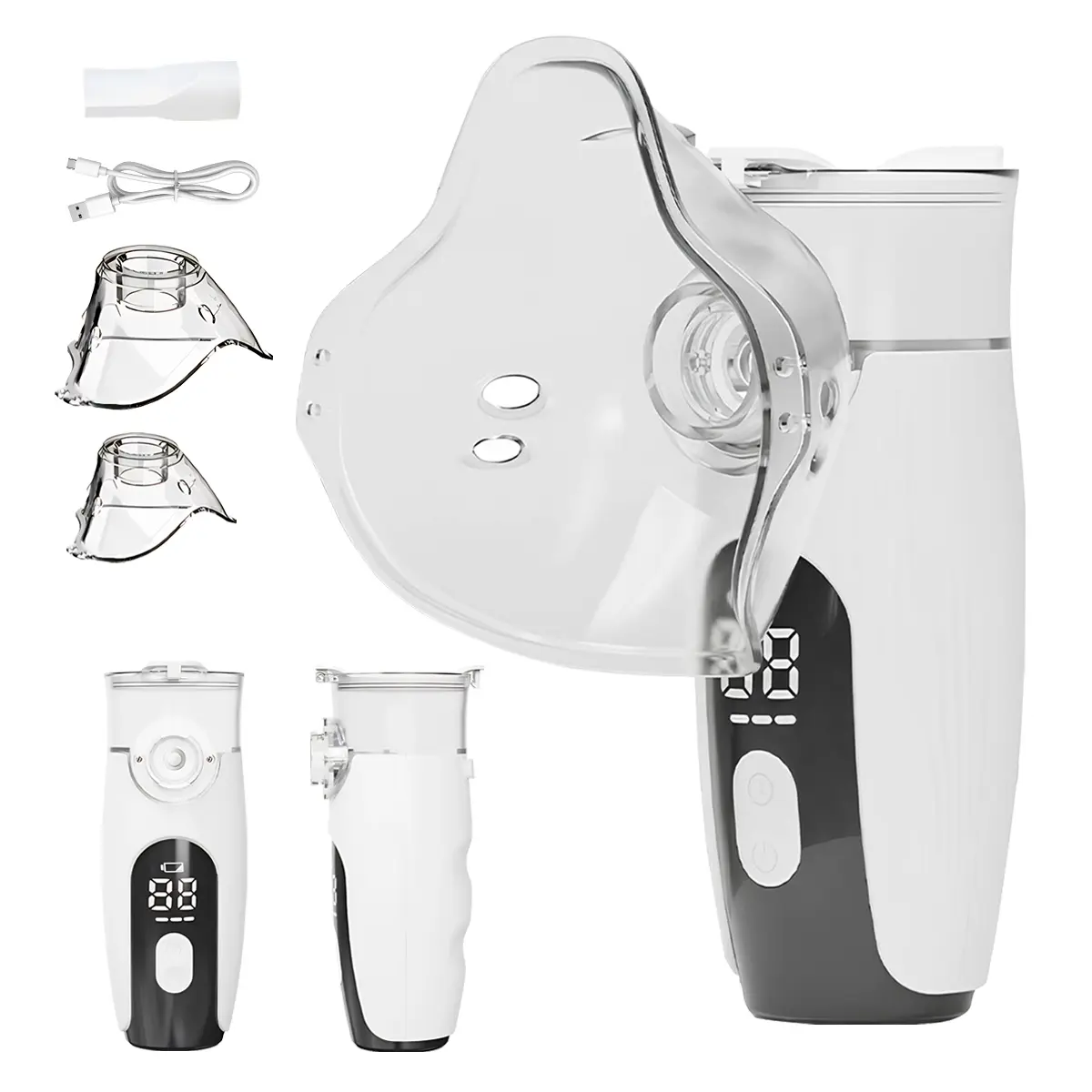 Smart Digital Display Portable Nebulizer for Adults and Kids, Rechargeable Nebulizer Machine for Breathing with Mouthpiece and Mask, Handheld Nebulizer for Travel and Home Use