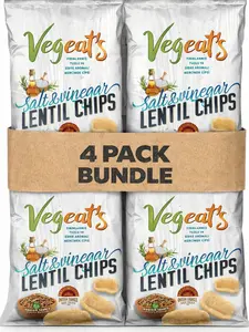 Vegeat’s Salt & Vinegar Lentil Chips – Vegan Protein Rich Healthy Snack, Oven Baked High Fiber Crunchy Chips (4 Pack)