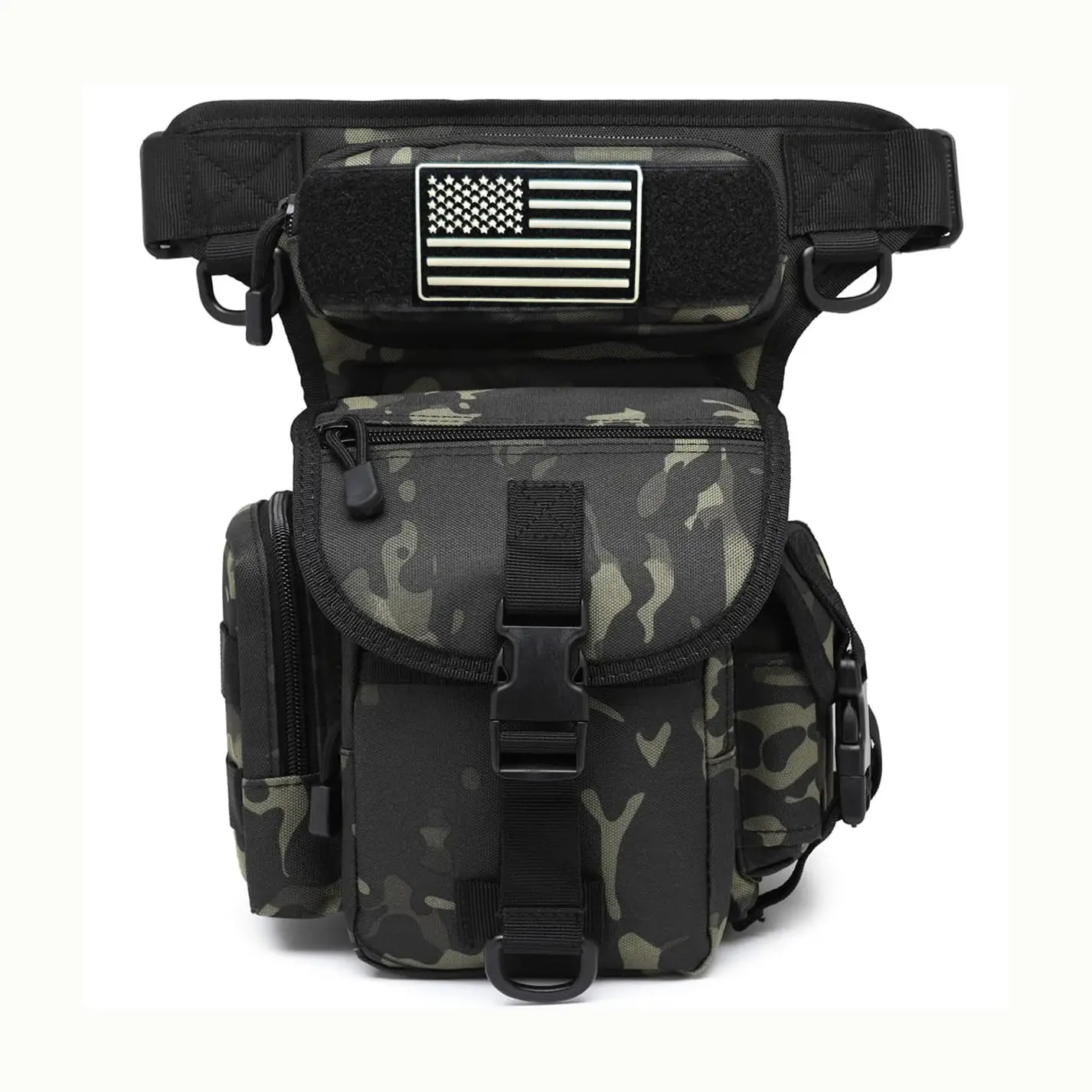 Tactical Drop-Leg Bag, Waterproof Multi-Use Motorcycle Thigh Bag, Waist Fanny Pack for Men Women, Riding Cycling Hiking Gym, Durable Outdoor Running Shoulder Belt Bag with Waist Slip Pocket Men's Detachable Strap Waist Bag stylish crossbody usa flag patch