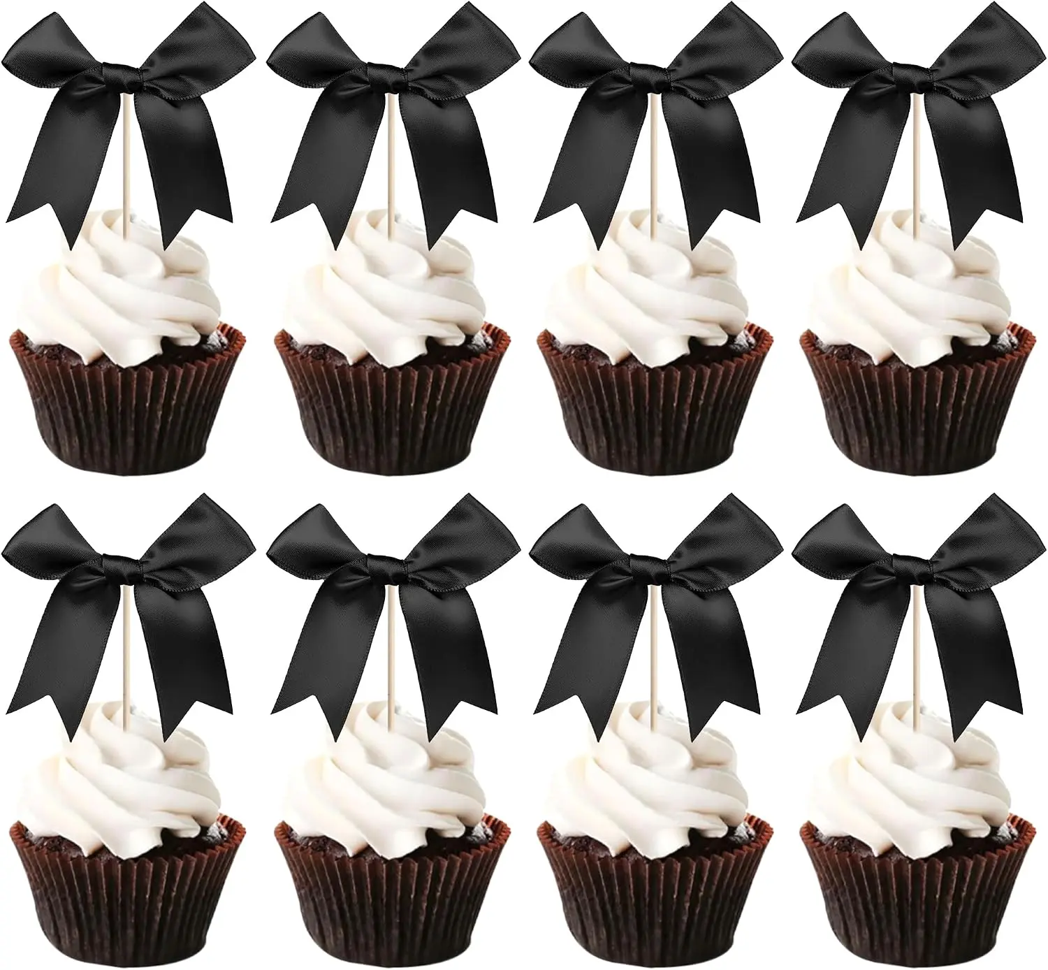 24 PCS Bow Cupcake Toppers Bowknot Cake Toppers Bow Cupcake Picks Bowknot Birthday Party Decorations Bow Cake Dessert Picks for Wedding Bridal Engagement Baby Shower Birthday Party Supplies Black