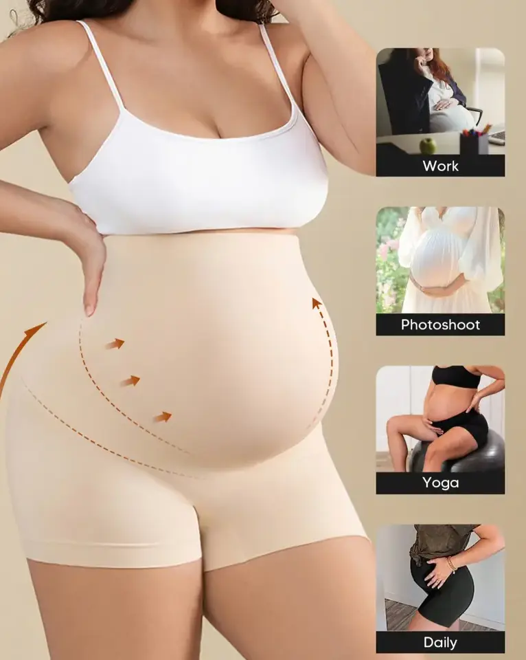 summer pregnant woman Maternity High Waist Support Shorts, Seamless Pregnancy Shapewear with Gentle Belly Support, Adaptive Waist & Thigh Slimming Maternity Shorts