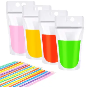 50 Drink Pouches For Adults,reclosable Zipper Smoothie Bag Capri Sun With Straws Cocktail Juice Party