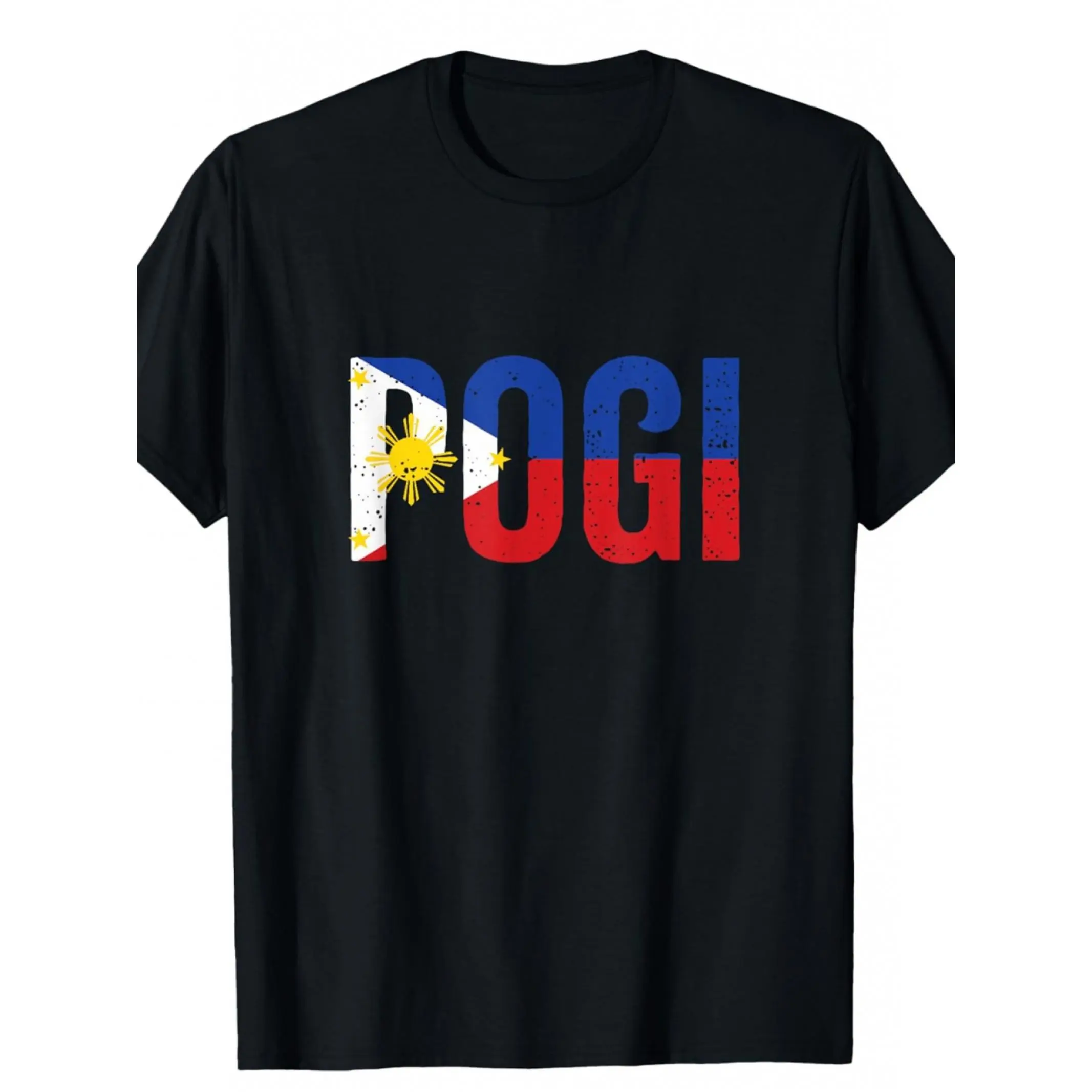 Men's Regular Cut Breathable Cotton Knit Round Neck (Crew Neck) Short-Sleeve Graphic T-Shirt - Philippine Flag "Pogi Declaration" Print, Black Casual Sportswear Top, All Seasons, Machine Washable, No Dry Clean, Halloween Gift