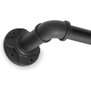 Industrial Extra Long Curtain Rods for Windows 240 Inches - 1" Heavy Duty Blackout Wrap Around Drape Rod, Ceiling Mounted Room Divider, Adjustable Matte Black Metal Pipe Rods Outdoor/Indoor