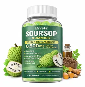 Soursop-flavored gummies, enriched with seaweed, moringa, turmeric, black cumin seed oil, oregano, and ashwagandha | 20-in-1 herbal extract blend for comprehensive health benefits | Vegan, non-GMO | 60 gummies per bottle