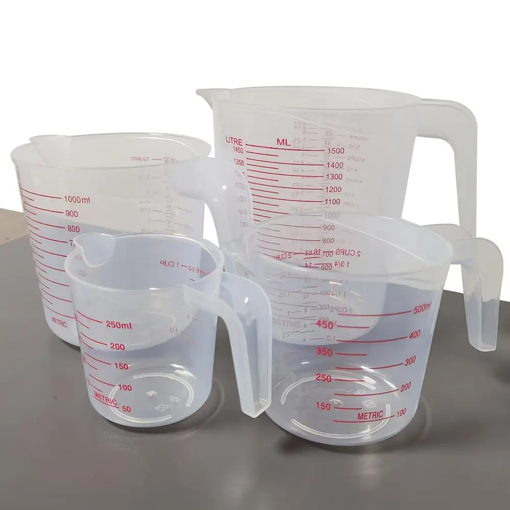 4Pcs Measuring Cup Set, Includes 250/500/1000/1500ML Plastic Liquid Measuring Cups- Baking, Cooking, Mixing & Measuring Cups, Essential Kitchen Tools - Home Improvement.
