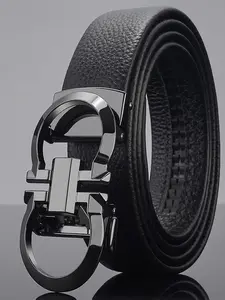 Men's PU Leather Belt with Automatic Buckle, Durable Alloy Waistband, Casual Men Fashion Universal Fit Belt for All Seasons, Plain Pattern, Adjustable Waist Belt