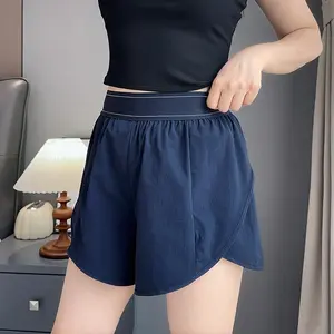 Breathable high-waisted yoga fitness shorts, outdoor running anti-glare sports fake two pairs of capri pants