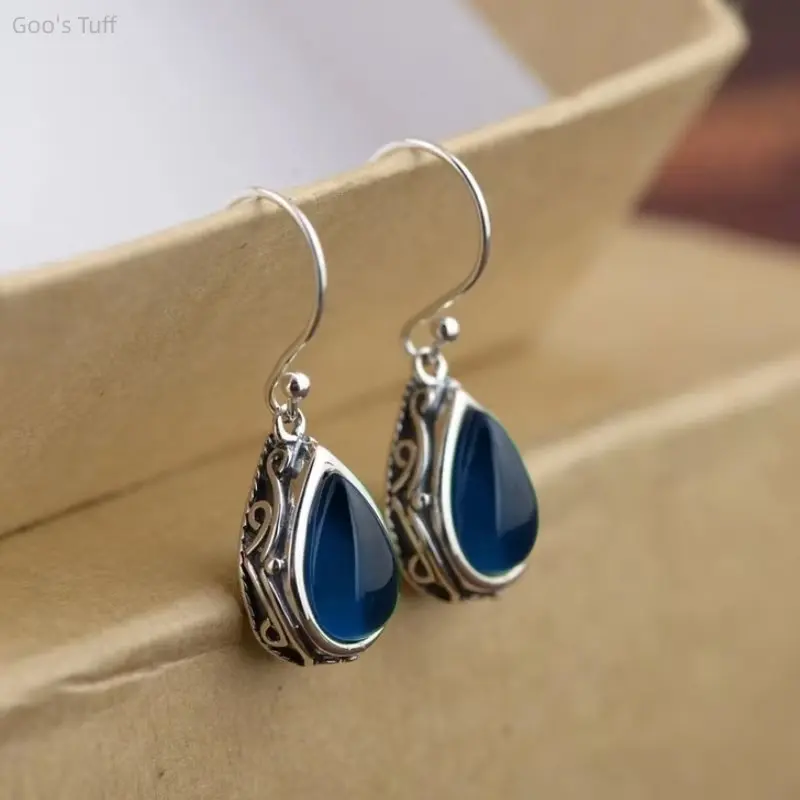 Unisex Plain Boho Ethnic Vintage Dangle Earrings - Antiqued Silver Teardrop Tibetan Ornaments, Retro Textured Lightweight Festival Outfits Costume Jewelry Accessory