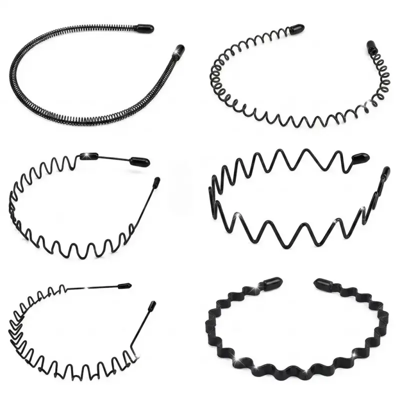 6-piece elastic headband set - Metal wave pattern Z-shaped training headband, with comb, textured twist design, sports hair accessory, ideal gift, wave headband