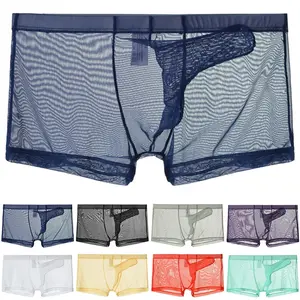Men Boxer Short Underwear Transparent Thin See Through Boxer Briefs Transparent Mesh Panties Underpant