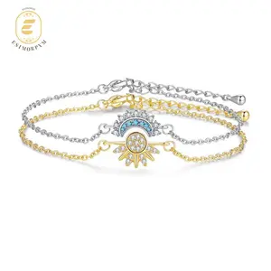 Sun Moon Bracelet Set Stackable Bracelet for Women Men Sparkling Golden Sun Ring White Moon Bracelet Couple Bracelet Matching Bracelet as Friendship