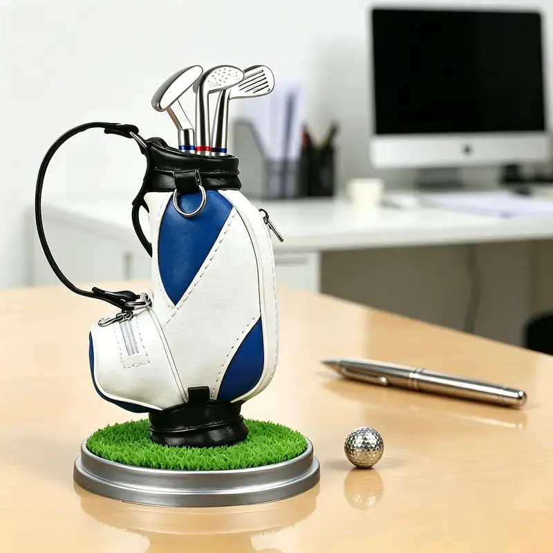 Golf Pen Holder with 3-Pen Set, Mini Golf Bag Desk Stand Organizer with Golf Club Pens, Creative Golf Gifts for Men, Boss, Golfers & Coworkers, Cool Office Desk Decoration Accessories, Unique Birthday & Christmas Gifts