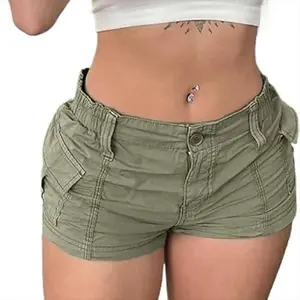 Women's work pants retro low waist elastic waist solid color casual summer shorts with pockets street wear nightclub wear 2026 fashionRAIMENTRY