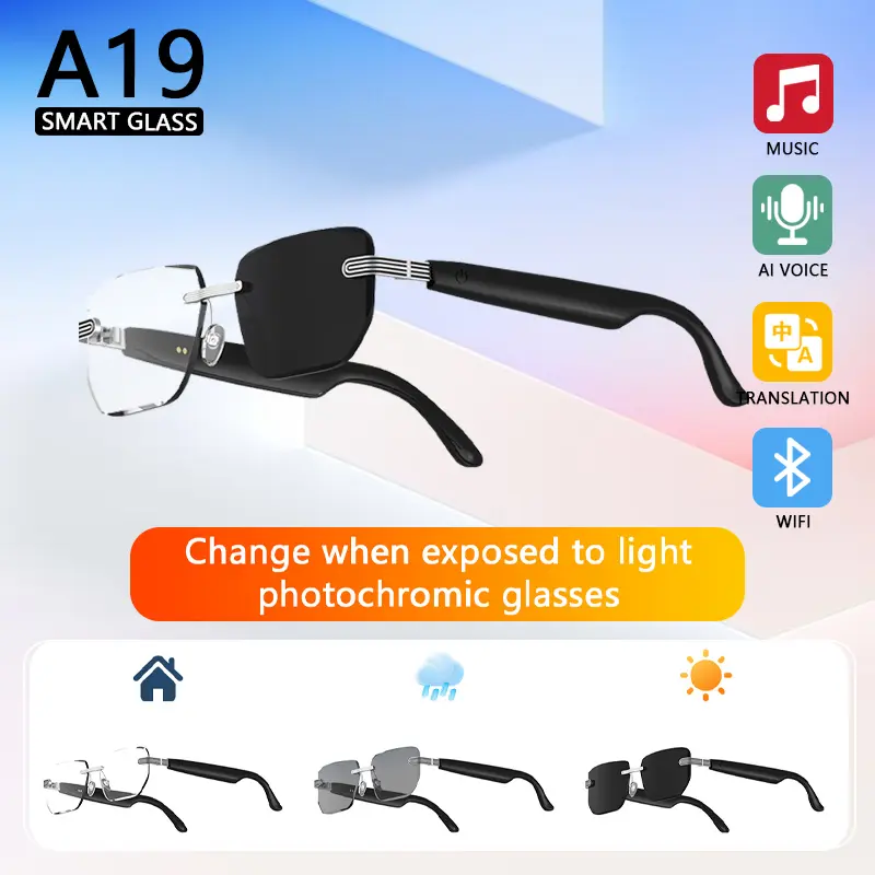 A19 AI Smart Glasses – Bluetooth 5.4 Wireless Audio, ChatGPT Translation, Touch Control, IP4 Waterproof, 4-7H Playtime, Bluetooth Connection, Built-in Mic & Speaker, HD Calling, UV Protection, Unisex, Ideal for Travel & Outdoor, Perfect Gift