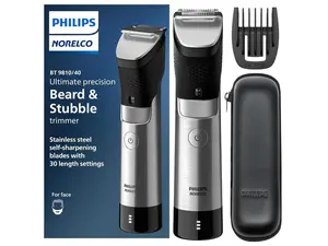 Philips Norelco Ultimate Beard and Hair Trimmer Series 9000, Ultimate Precision Steel Beard and Hair Trimmer with Steel Blades, Sleek and Durable Steel Body, Ergonomic Easy Grip - BT9810/40