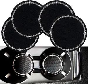 Bling Car Cup Coaster, 2.75 Inch Anti Slip Shockproof Embedded Drink Mat, Dustproof Automotive Interior Accessories Mat, Universal for Vehicles, Trucks, RVs and More (Black 4 PCS)