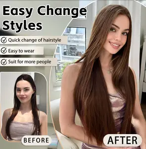 Clip in Hair Extensions 24 Inches Straight Hairpieces 6 PCS Set Heat Resistant Synthetic Fiber Full Head High-temperature Double Weft natural fluffy Comfortable Thick Hair Piece Clip ins add length for Women