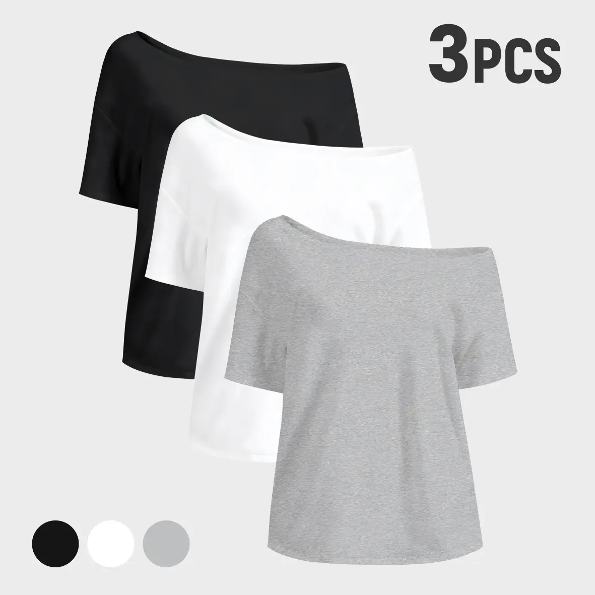 Women's Oversized T-Shirt, Cute Casual Off-Shoulder Top with Boat Neck, Solid Color Loose Fit Lightweight Tee for Summer, Fabric, Outfits,back to school,back to school shopping