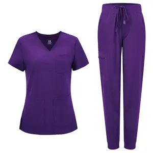 COZYFIT Medical Scrubs for Women Clara Air Set - Curved V-Neck Scrub Top & Jogger Pants with 8 Pockets