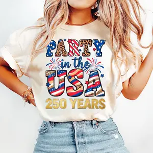 Party in the USA 250 Years Shirt, Funny Patriotic Leopard USA Flag Tee, 4th of July Fireworks Outfit, America Birthday T-shirt Comfort Colors