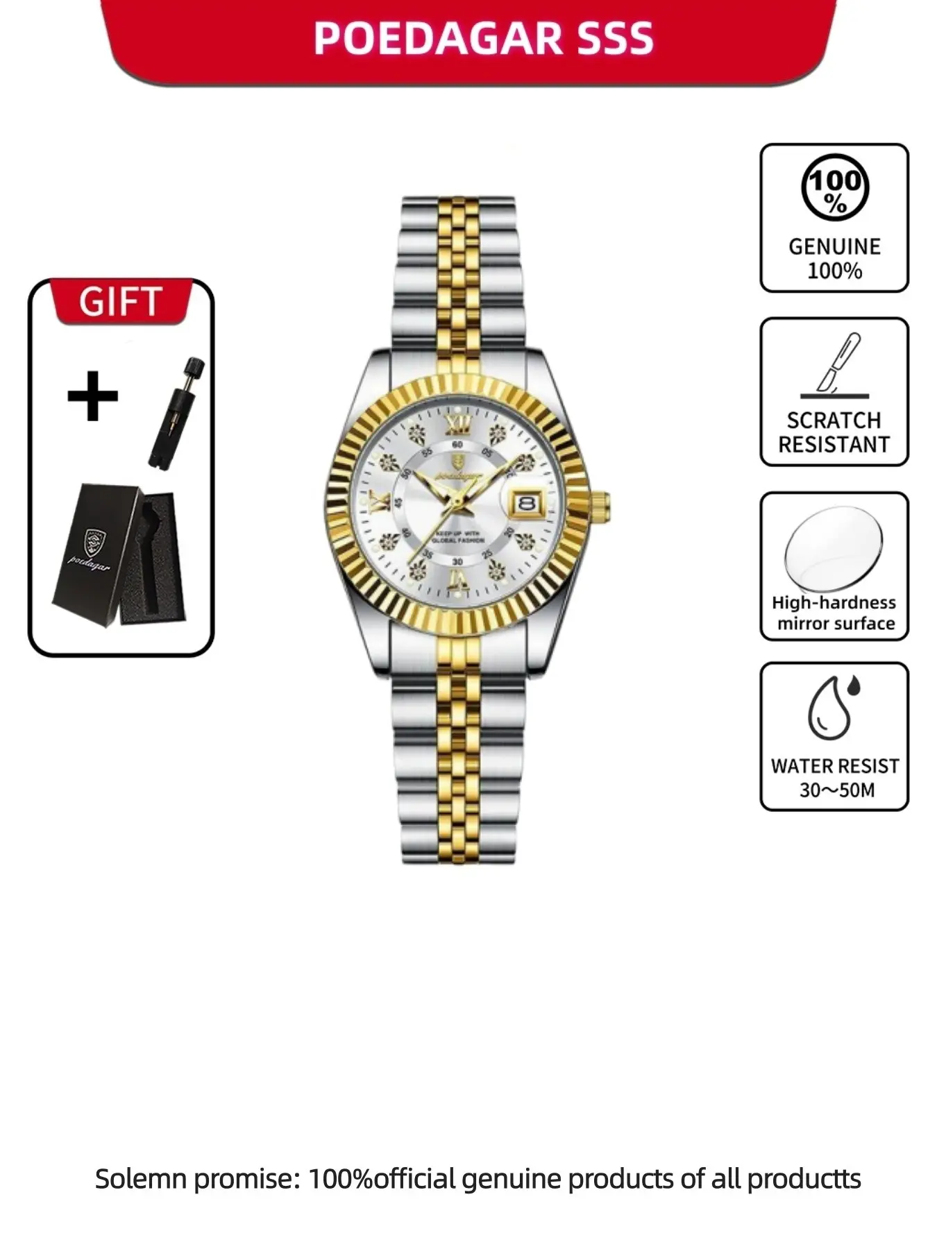 Poedagar luxurious and elegant women's watch, fashionable stylish watch, waterproof luminous date display, Analogue Quartz Watch, stainless steel quartz movement casual women's quartz watch, Quartz Wrist Watches, perfect gift for birthdays