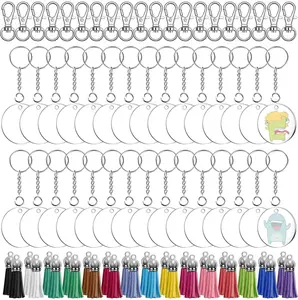 Acrylic Keychain Blanks Kit,Including Clear Acrylic Blanks, Keychain Tassels, Key Rings, Jump Rings for DIY Key Chain Vinyl Crafting