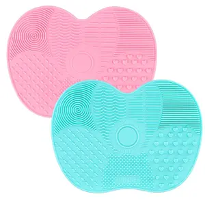 2 Pcs Silicone Make Up Brush Cleaning Mat, Cosmetic Cleaning Pads,Makeup Brush Cleaner Mats, Portable Washing Tool with Suction Cup for Makeup Cosmetic Brushes-green/pink