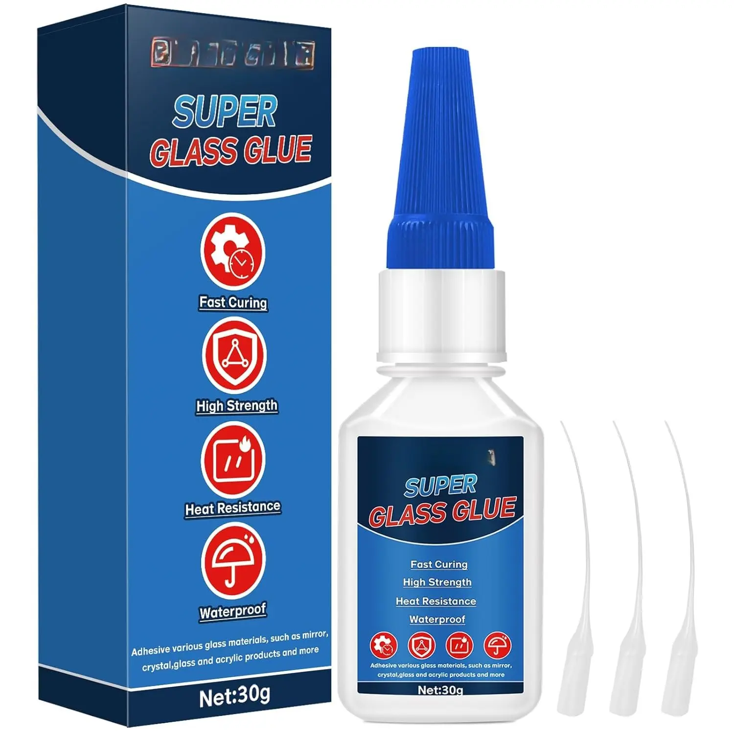 Glass Glue Clear Repair Heavy Duty 30 g, Super Glue for Glass with Anti-Clog Cap, for , Mirror and , , Heat-Resistant (Clear, 30 Grams * 1 Pack, Glass Glue)