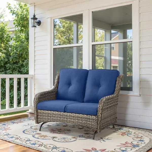 Belord NTC Series Outdoor Wicker Glider Loveseat Furniture - 2-Seater Compact Outdoor Couch, Smooth Gliding, for Gardens, Lounge Use