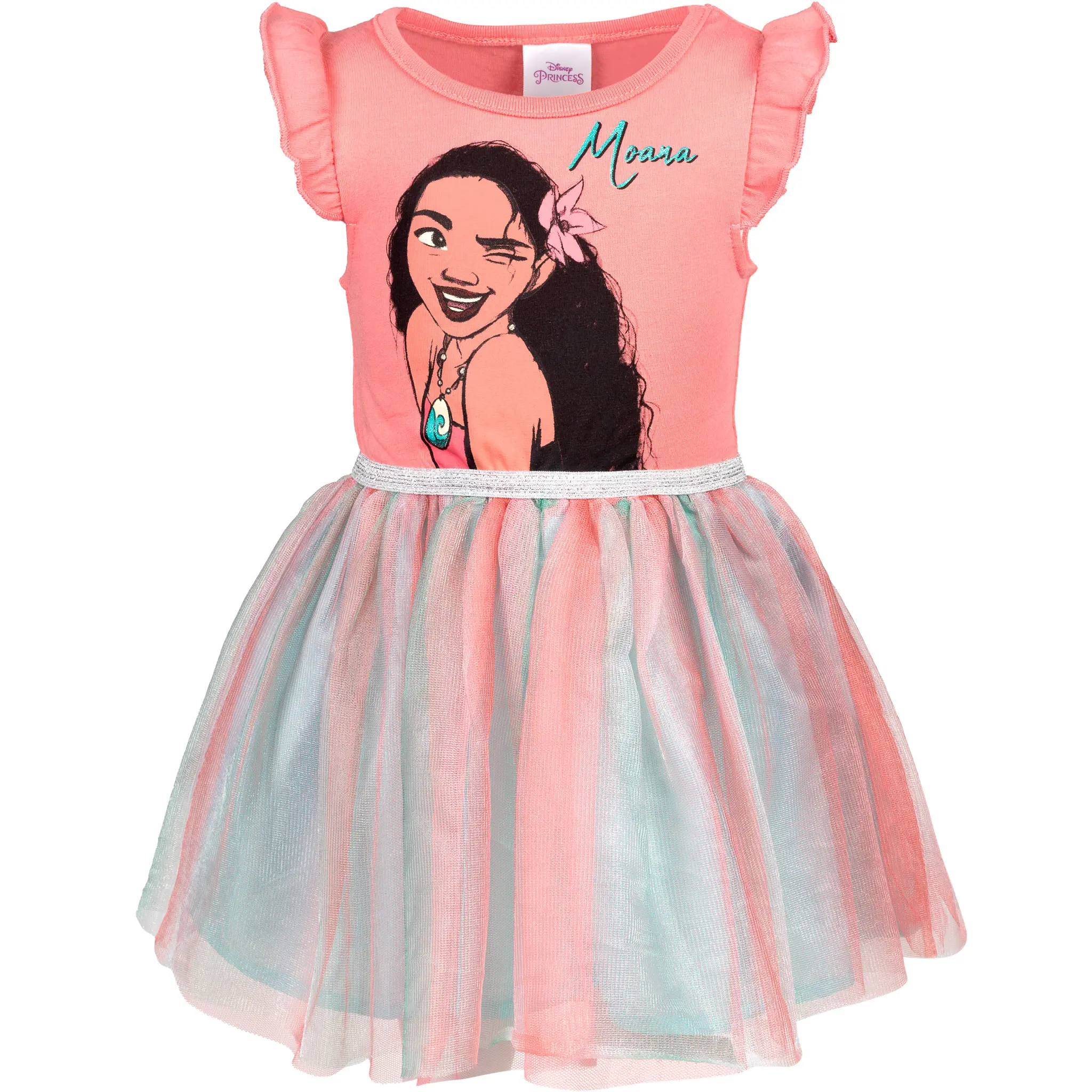 Disney Girls' Moana Tutu Dress, Soft Jersey Bodice with Flutter Sleeves & Striped Tulle Twirly Skirt for Playtime, Costume Ideas