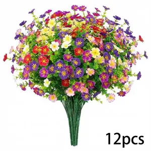12 bouquets of lifelike artificial flowers, plastic daisy bouquets, UV-resistant artificial flower clusters, suitable for home decoration, hotels, offices, weddings, festivals, parties, gardens, porches, cabins, window frames and cemetery arrangements - m
