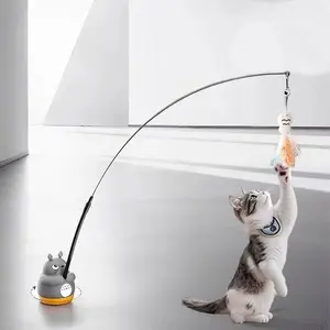 360-Degree Rotating Cat Teaser Stick, Feather Effect Simulation, Dual Mode Fixed & Handheld, Engages Cats, Perfect Entertainment Solution, Interactive Kitten Wand