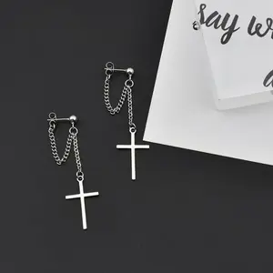 Women's Street Trend Cross Charm Dangle Earrings 1pair Trendy Minimalist Dangle Earrings Chic Pendant Jewelry for Party and Daily Decor