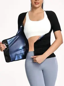 Women's Plain Velcro Waistband Sports Sauna Te, Sim-fitting Solid Color Short Sleeve Tummy Control Sweat Body Shaper, Gym Tops, Compression Shirt, Fitness Running Workout Gym Yoga Hiking