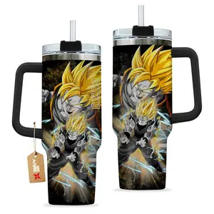WeXAnime Super Saiyan 3 40oz  Stainless Steel Handle Tumbler Double-Wall Vacuum Insulated Cups, Anime-Inspired Washable Travel Mug with Lid, Otaku Gift