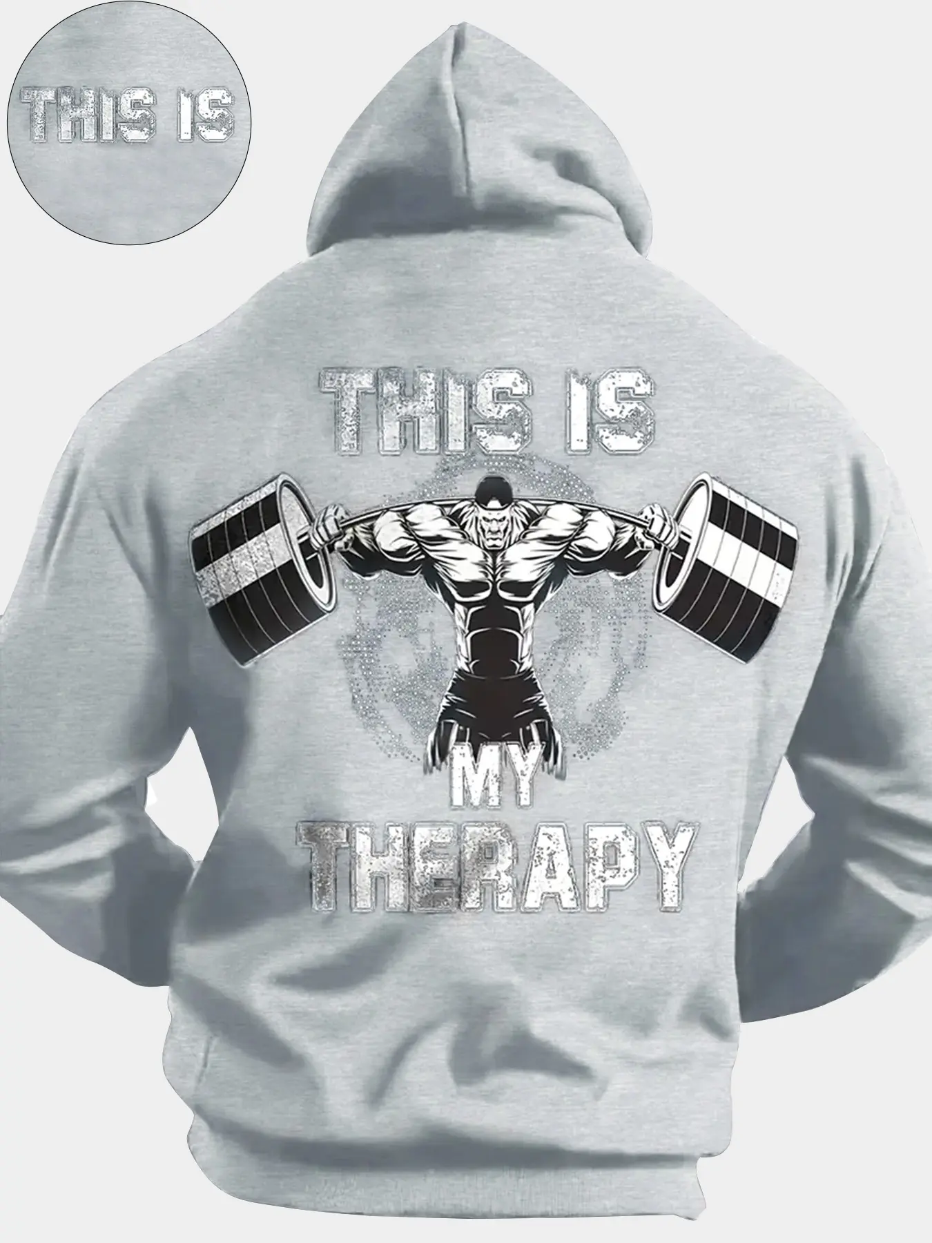 Men's Hooded Sweatshirt with Weightlifting Print, Casual Long Sleeve Pullover with Drawstring & Pocket, Fall Winter Fashion, Weightlifting Graphic, Weightlifting Design, Hoodie Print, Menswear, Hooded Feature