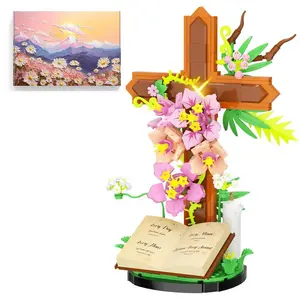Jesus Cross Flowers Building Blocks Set, Religious Crucifix Compatible with Jesus Building Toy for Decor, Catholic Bible Building Toys, Christmas Easter Gift for Christian Adults Boys Girls, 363PCS