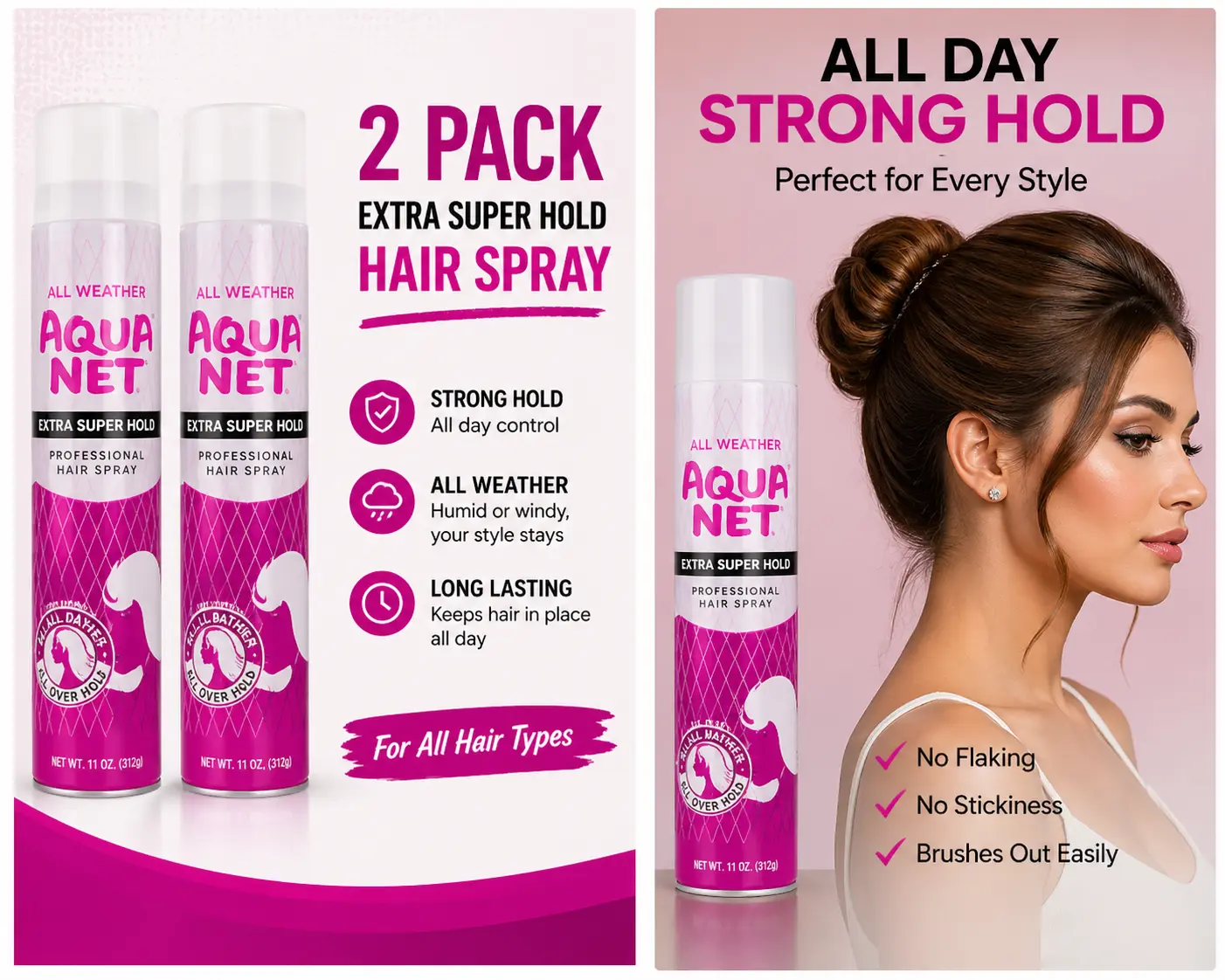 Aqua Net Extra Super Hold Hair Spray 11oz – 2 Pack All Weather Strong Hold