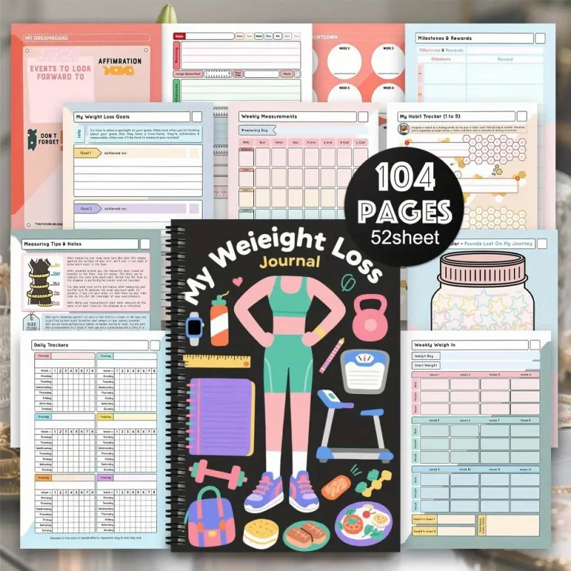 1 Weight Loss Diary & Fitness Planner (Spiral Bound) - Elegant Workout & Diet Tracker, Progress Log - Compact Fitness Journal for Men and Women, Gym & Healthy Life Organizer - Equipped with Birthday & Goal Celebration Pages, Motivational Tracker, Smooth P