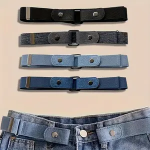 4Pcs Women Invisible Elastic Belts Set, Stretchy No-Hole Polyester Spandex Waist Belt, Chic Business Fashion Accessory for Pants Jeans Daily Wear