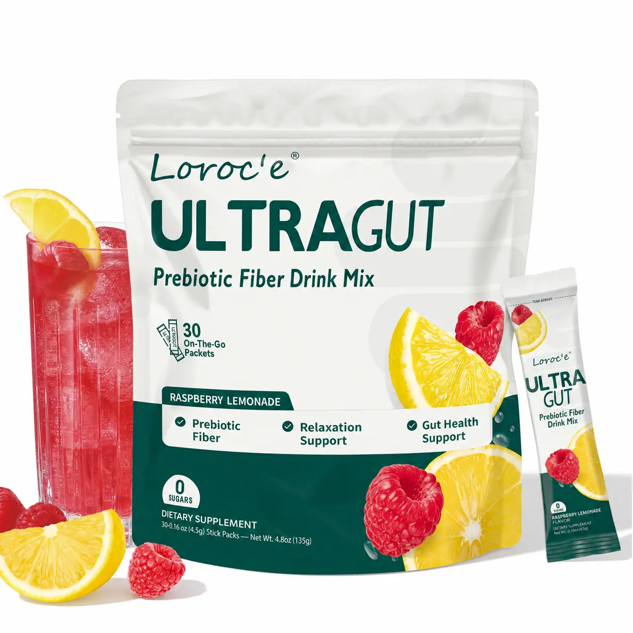 UltraGut Prebiotic Fiber Drink Mix for Women, Supports gut health and daily wellness with magnesium glycinate, L-theanine, ashwagandha, and vitamin D; no sugar; 30 servings Flavor Supplement