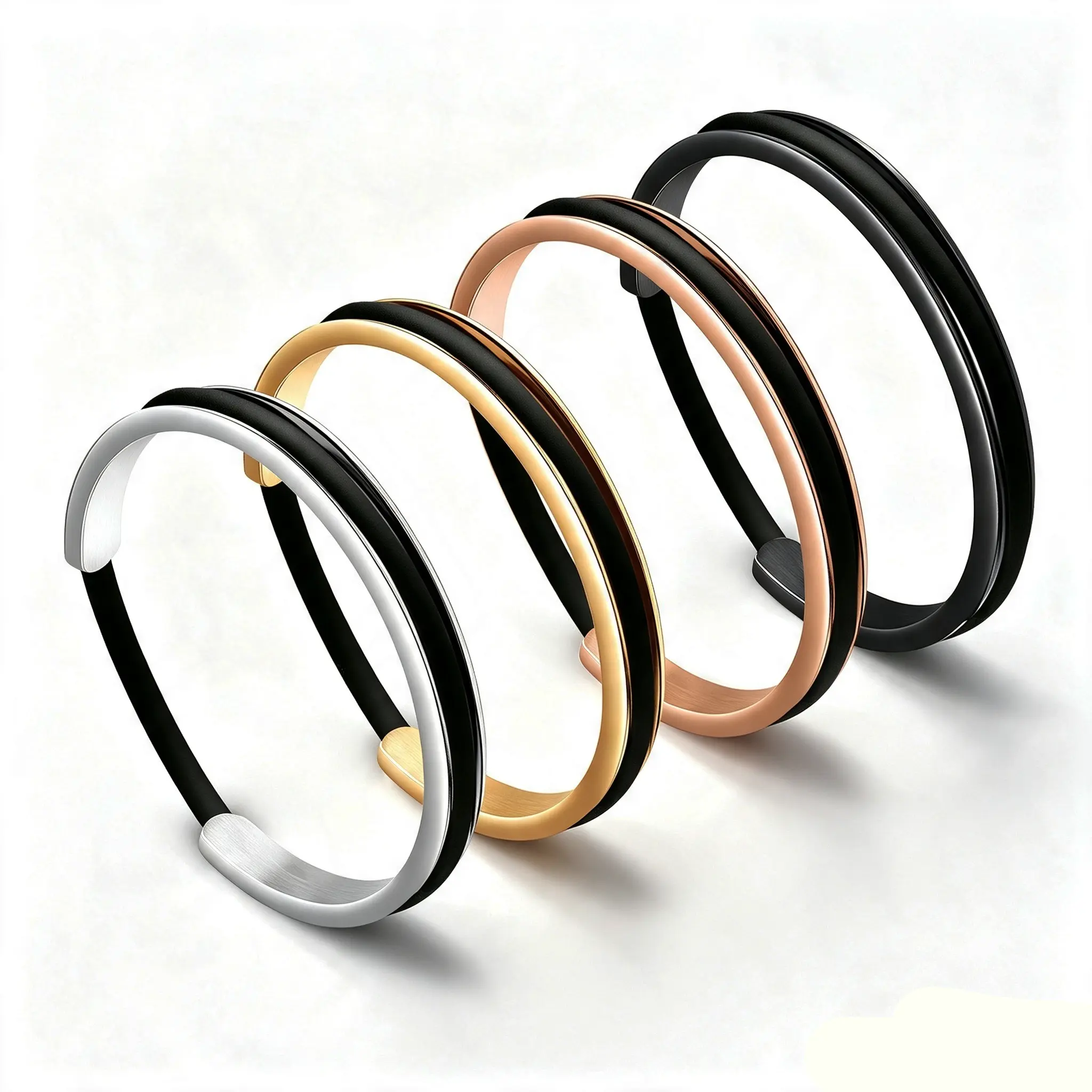 Zuo Bao Hair Tie Bracelet High Polishing Stainless Steel Grooved Cuff Bangle for Women
