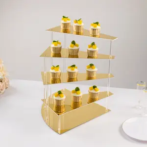 4-Tier Acrylic Cupcake Display Stand 17" Gold Spiral Stairway Design with Mirror Finish - Sleek Functional Tiered Serving Tray Dessert Riser Perfume Organizer Shelf for Home Retail & Events