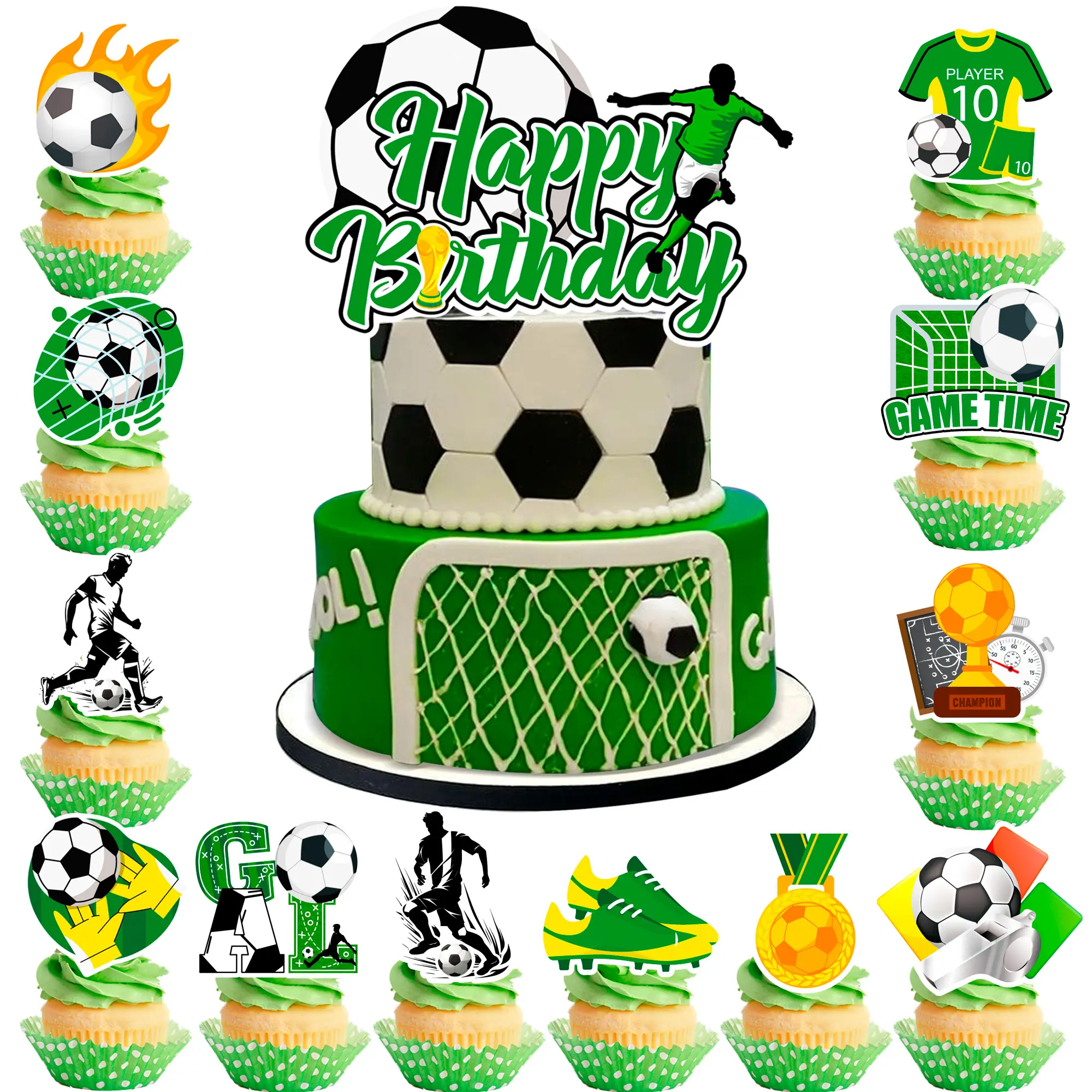 Soccer Cake Topper, 13 pcs Soccer Cake Decorations Set, Soccer Cupcake Toppers and Soccer Ball Cake Topper/Soccer Birthday Cake Topper, Soccer Party Cake Topper for Soccer Birthday Party Decorations