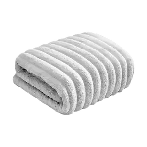 SANLI Extra Large Coral Fleece Bath Towel 80x160cm Grey Striped Bath Sheet