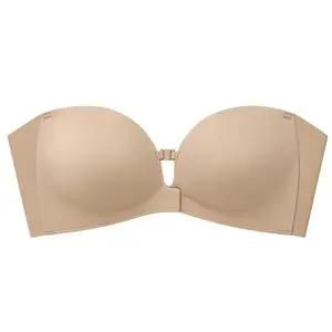 LUCKMEEY Womens Strapless Front Closure Bra Push Up Lift Bra Padded Add Cup Non Slip Anti-Slip Grip Wireless Supportive  Seamless Comfortable Tube Jelly Bra A B C Cup