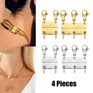 Pack Of 4 Necklace Separator Clasp for Layering Multi Necklaces- Golden and Silvery Magnetic Connector for Layered Look for Stackable Necklaces
